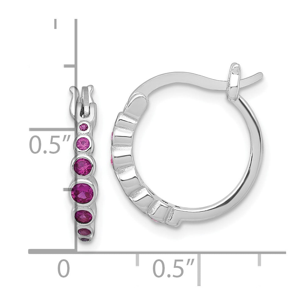 QE18335CRU Sterling Silver Rhodium-plated Graduated Red Lab Created Ruby Hoop Earrings