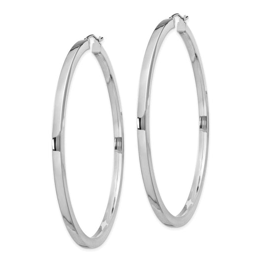 QE4655 Sterling Silver Rhodium-plated 2x65mm Square Tube Hoop Earrings