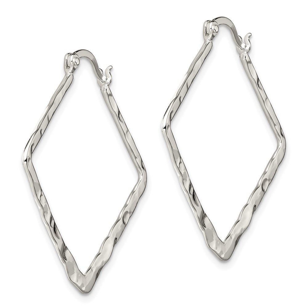 QE6798 Sterling Silver Rhod-pltd Polished/Hammered Square Hoop Earrings
