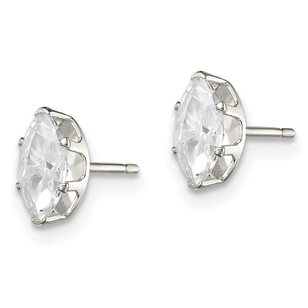 QE7553 Sterling Silver Polished 7x3.5mm Marquise Snap Set CZ Stud Earrings