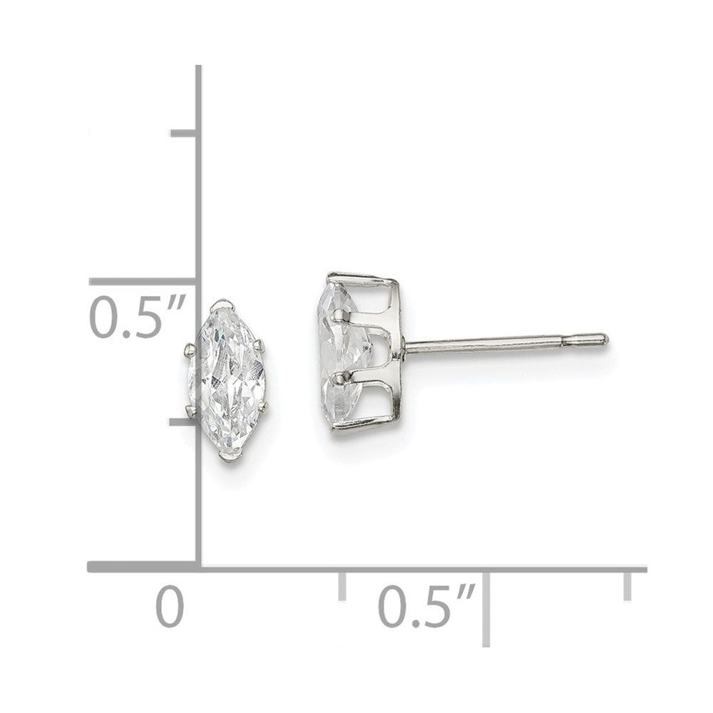 QE7553 Sterling Silver Polished 7x3.5mm Marquise Snap Set CZ Stud Earrings
