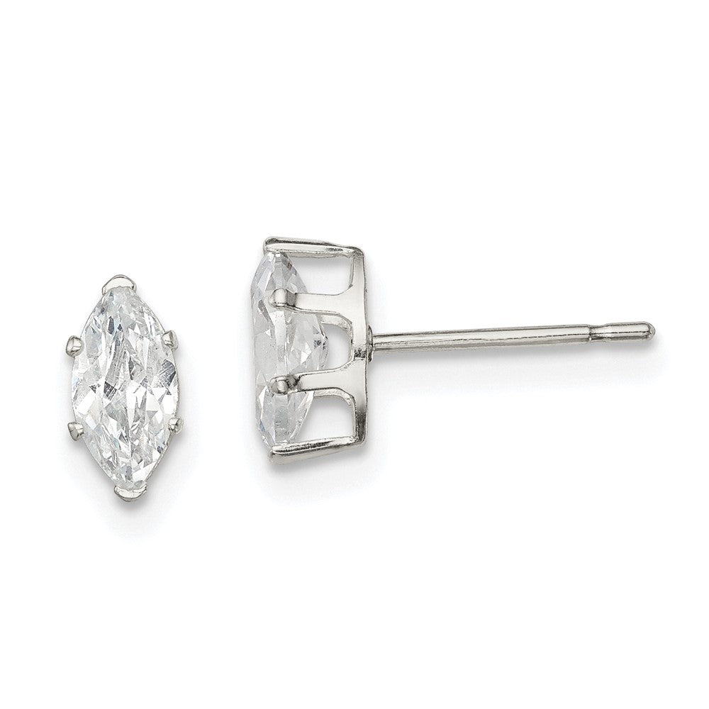 QE7553 Sterling Silver Polished 7x3.5mm Marquise Snap Set CZ Stud Earrings