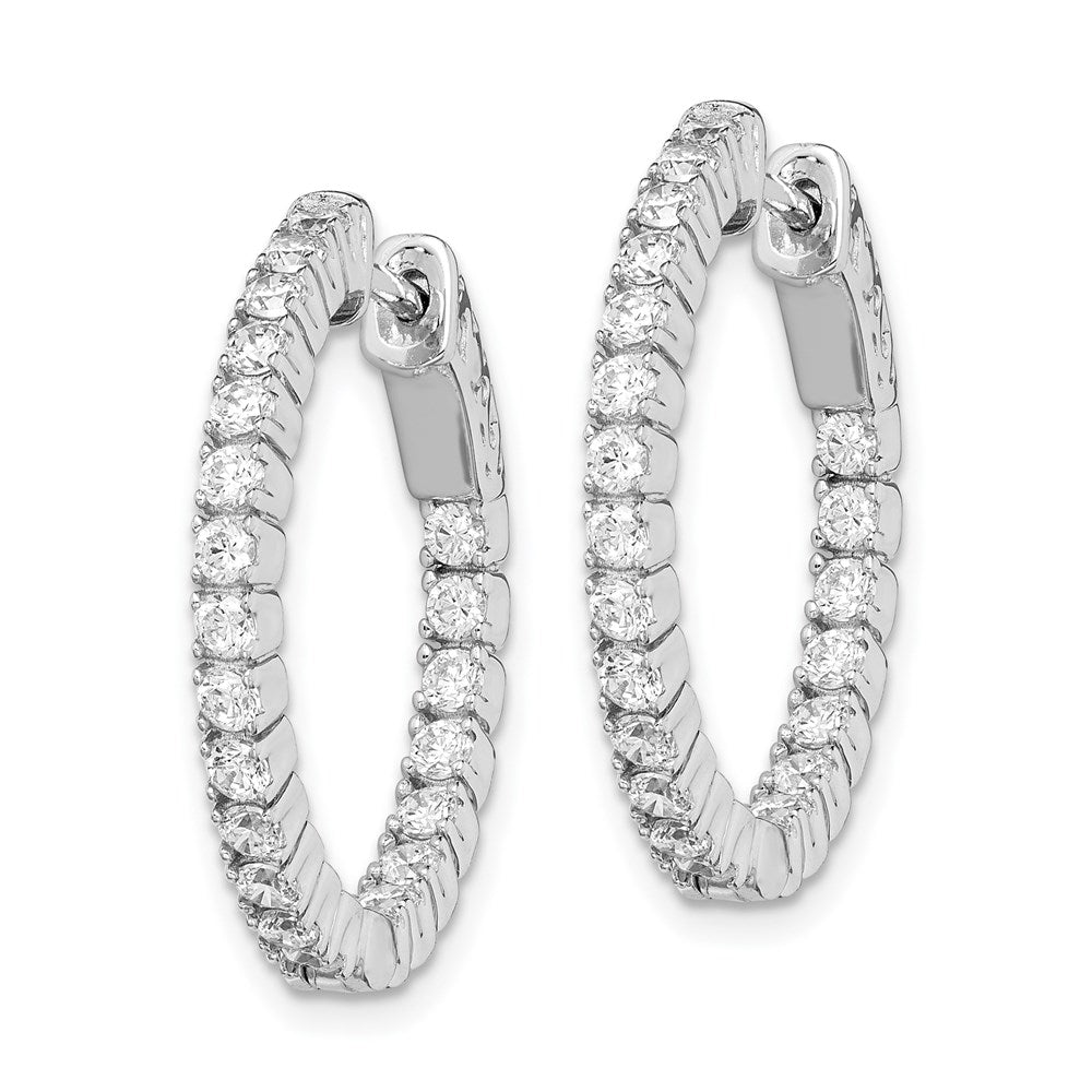 QE7568 Sterling Shimmer Sterling Silver Rhodium-plated 44 Stone 2mm CZ In and Out Round Hinged Hoop Earrings
