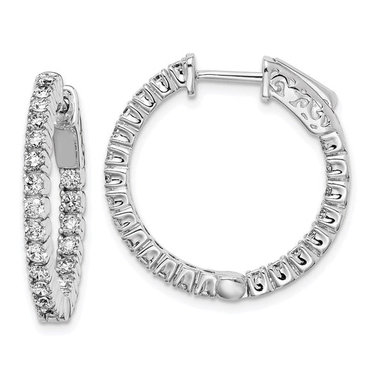 QE7568 Sterling Shimmer Sterling Silver Rhodium-plated 44 Stone 2mm CZ In and Out Round Hinged Hoop Earrings