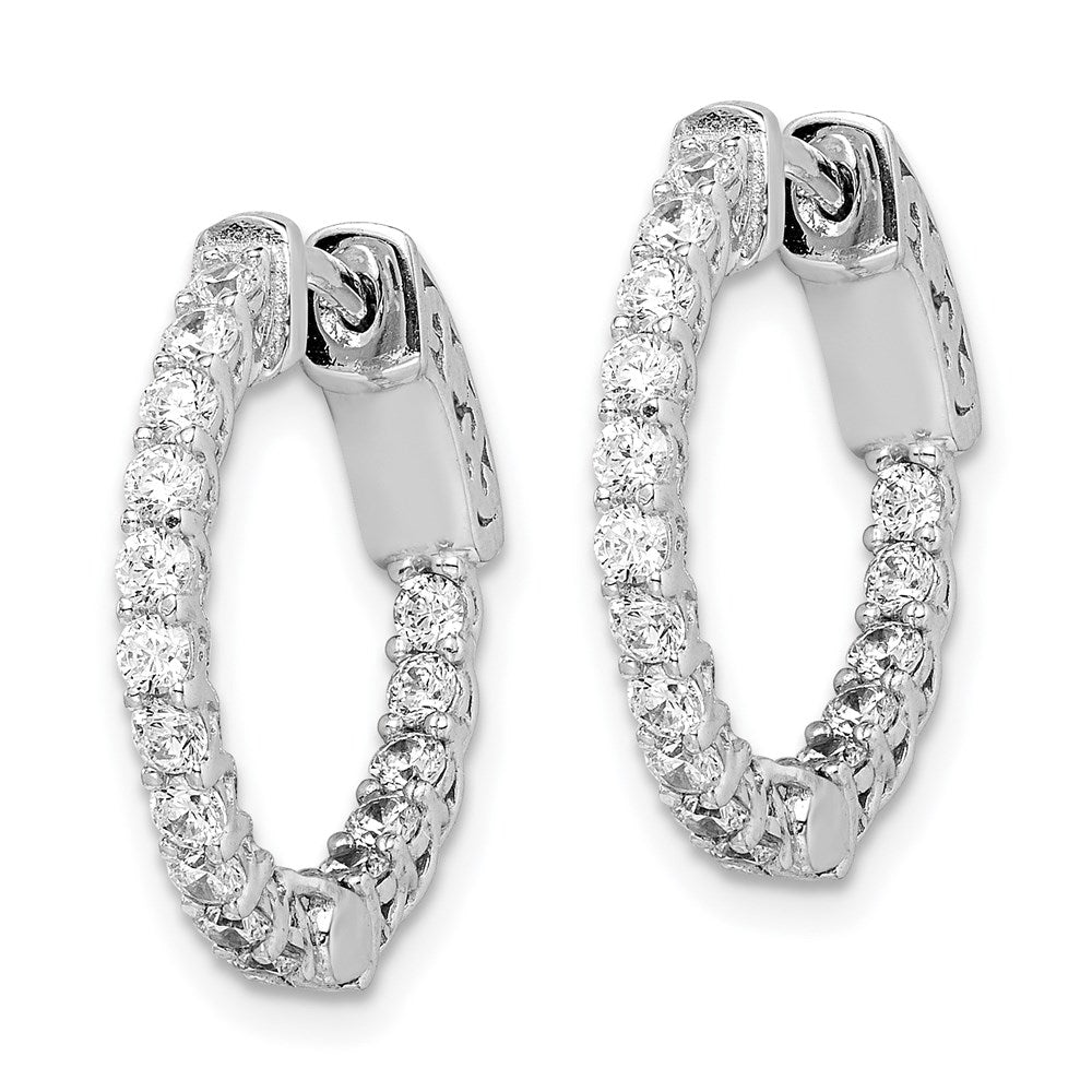 QE7572 Sterling Shimmer Sterling Silver Rhodium-plated 32 Stone 2mm CZ In and Out Round Hinged Hoop Earrings