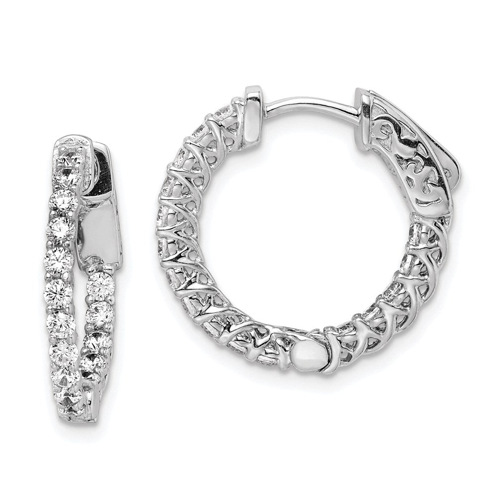 QE7572 Sterling Shimmer Sterling Silver Rhodium-plated 32 Stone 2mm CZ In and Out Round Hinged Hoop Earrings