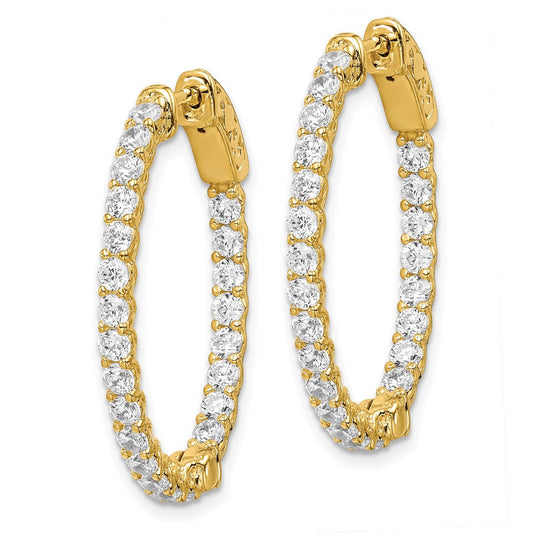 QE7578Y Sterling Shimmer Sterling Silver Gold-tone Flash Gold-plated 46 Stone 2.25mm CZ In and Out Oval Hinged Hoop Earrings