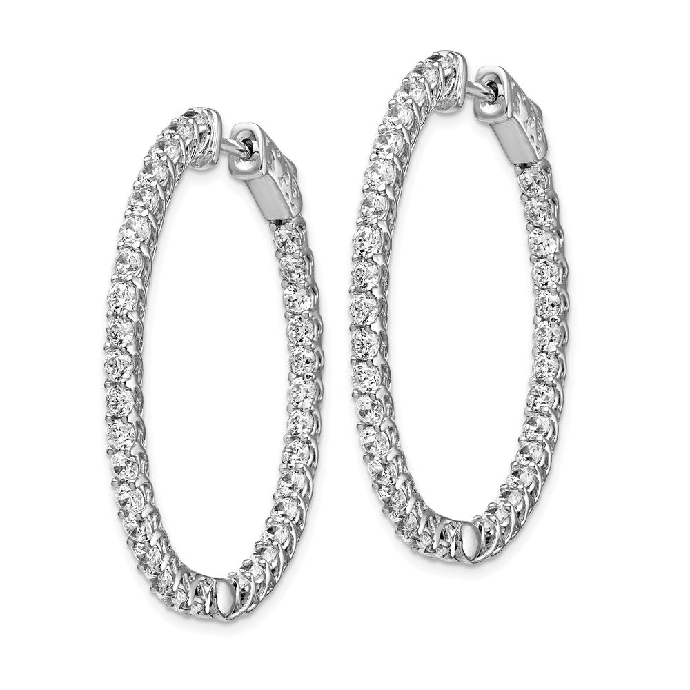 QE7579 Sterling Shimmer Sterling Silver Rhodium-plated 66 Stone 2.3mm CZ In and Out Oval Hinged Hoop Earrings