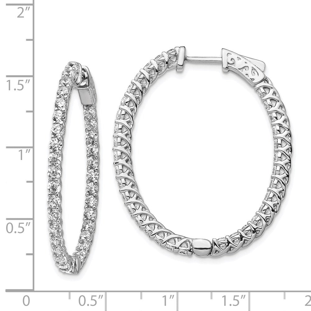 QE7579 Sterling Shimmer Sterling Silver Rhodium-plated 66 Stone 2.3mm CZ In and Out Oval Hinged Hoop Earrings