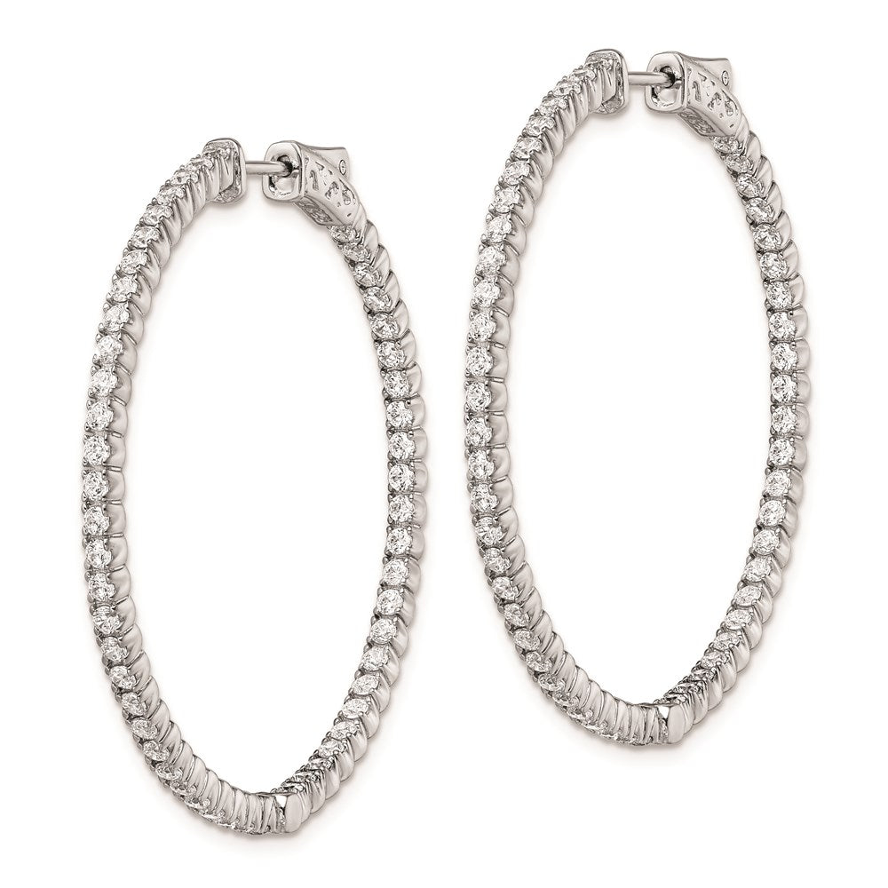 QE7948 Sterling Shimmer Sterling Silver Rhodium-plated 106 Stone 1.75mm CZ In and Out Round Hinged Hoop Earrings