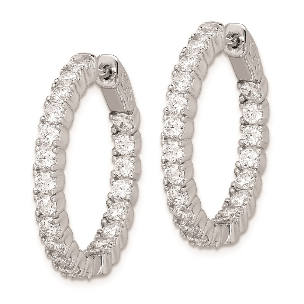QE7959 Sterling Shimmer Sterling Silver Rhodium-plated 42 Stone 2.5mm CZ In and Out Round Hinged Hoop Earrings