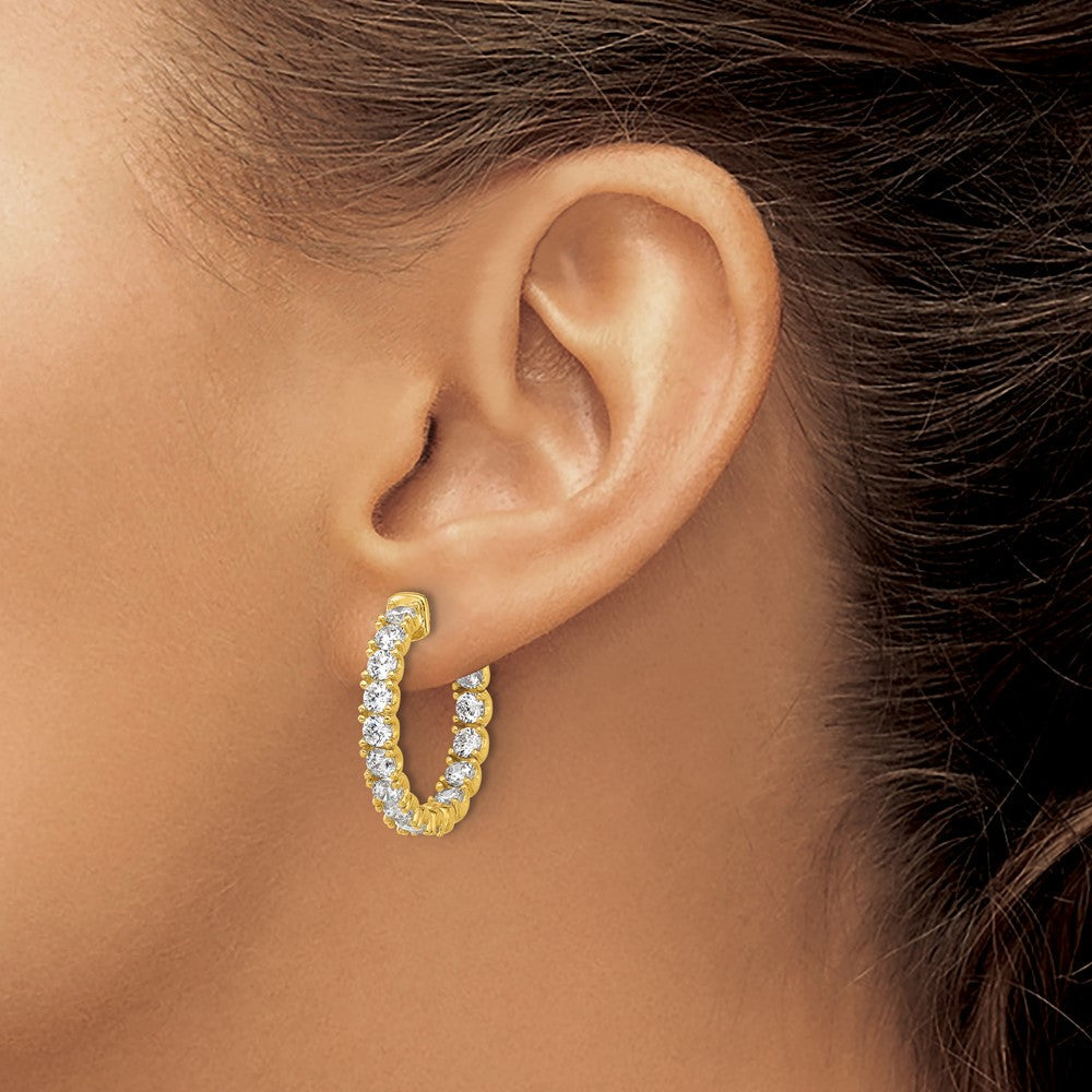 QE7962Y Sterling Shimmer Sterling Silver Gold-tone Flash Gold-plated 3mm CZ 30 Stone In and Out Hinged Hoop Earrings