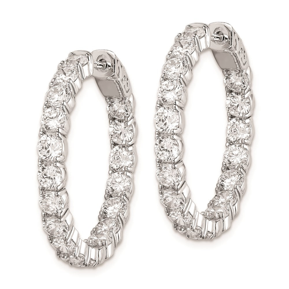 QE7966 Sterling Shimmer Sterling Silver Rhodium-plated 36 Stone 3.5mm CZ In and Out Round Hinged Hoop Earrings