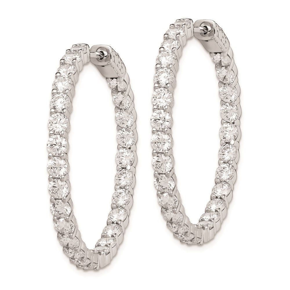 QE7973 Sterling Shimmer Sterling Silver Rhodium-plated 52 Stone 3.5mm CZ In and Out Round Hinged Hoop Earrings