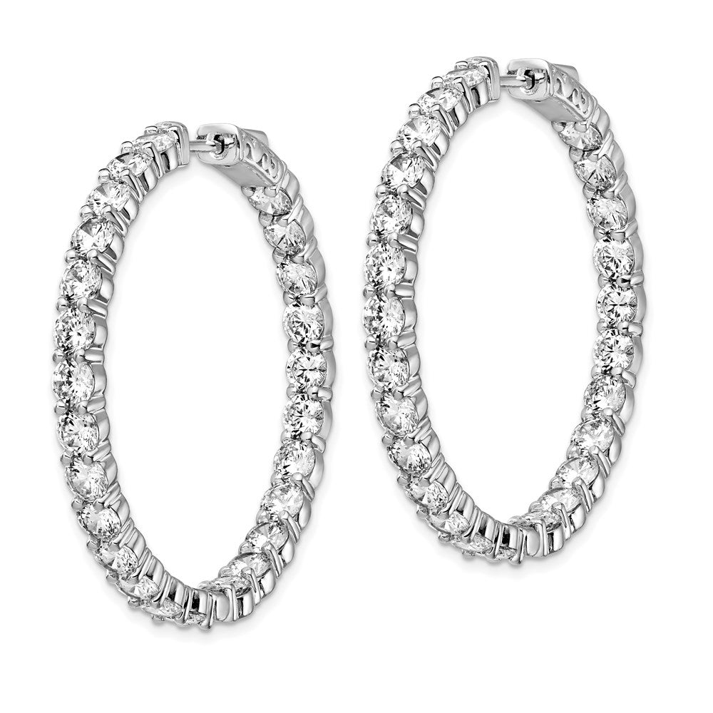 QE7976 Sterling Shimmer Sterling Silver Rhodium-plated 50 Stone 3.75mm CZ In and Out Round Hinged Hoop Earrings