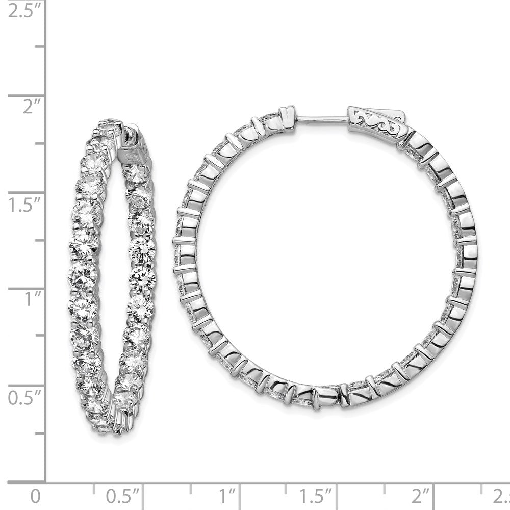 QE7976 Sterling Shimmer Sterling Silver Rhodium-plated 50 Stone 3.75mm CZ In and Out Round Hinged Hoop Earrings