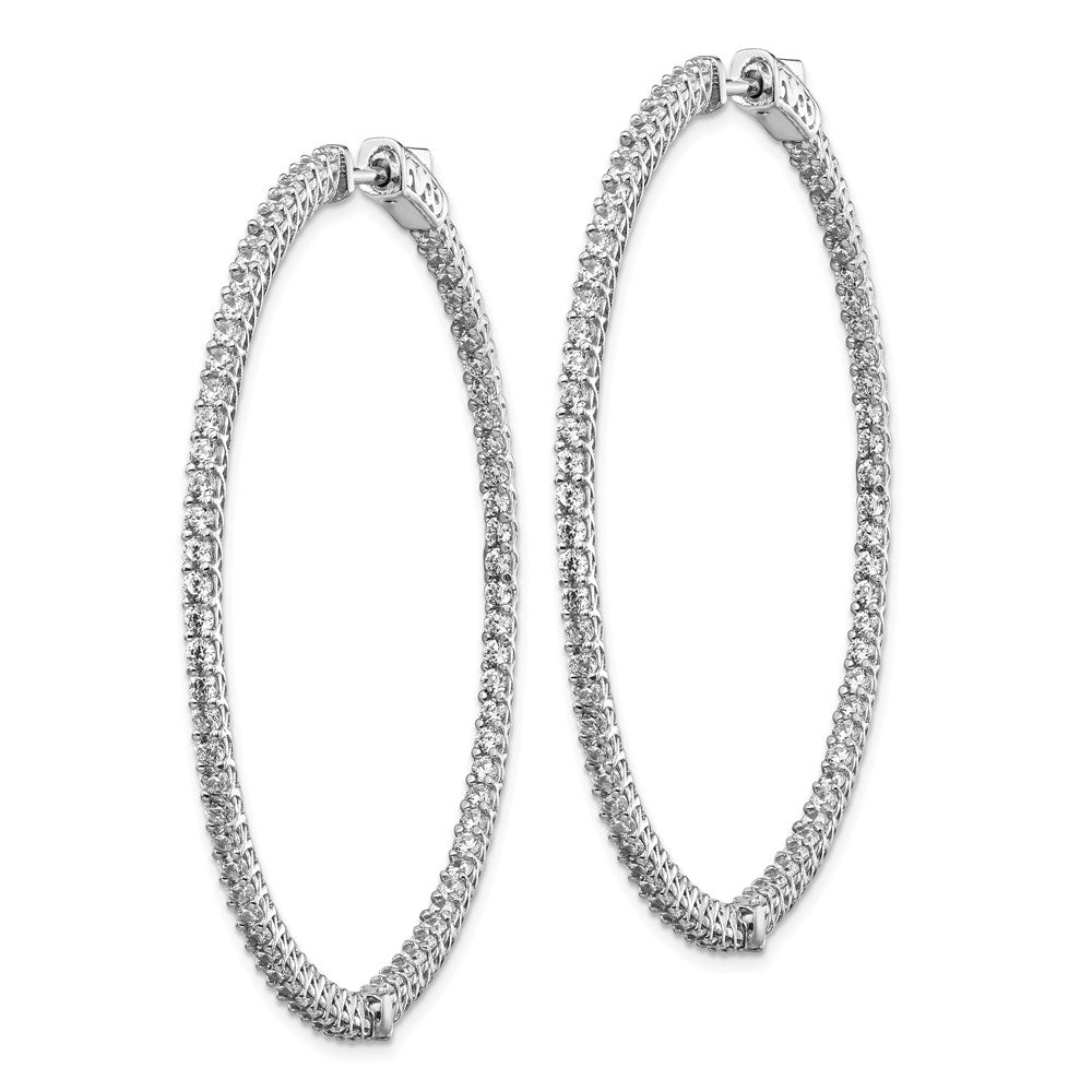 QE7980 Sterling Shimmer Sterling Silver Rhodium-plated 146 Stone 1.7mm CZ In and Out Round Hinged Hoop Earrings