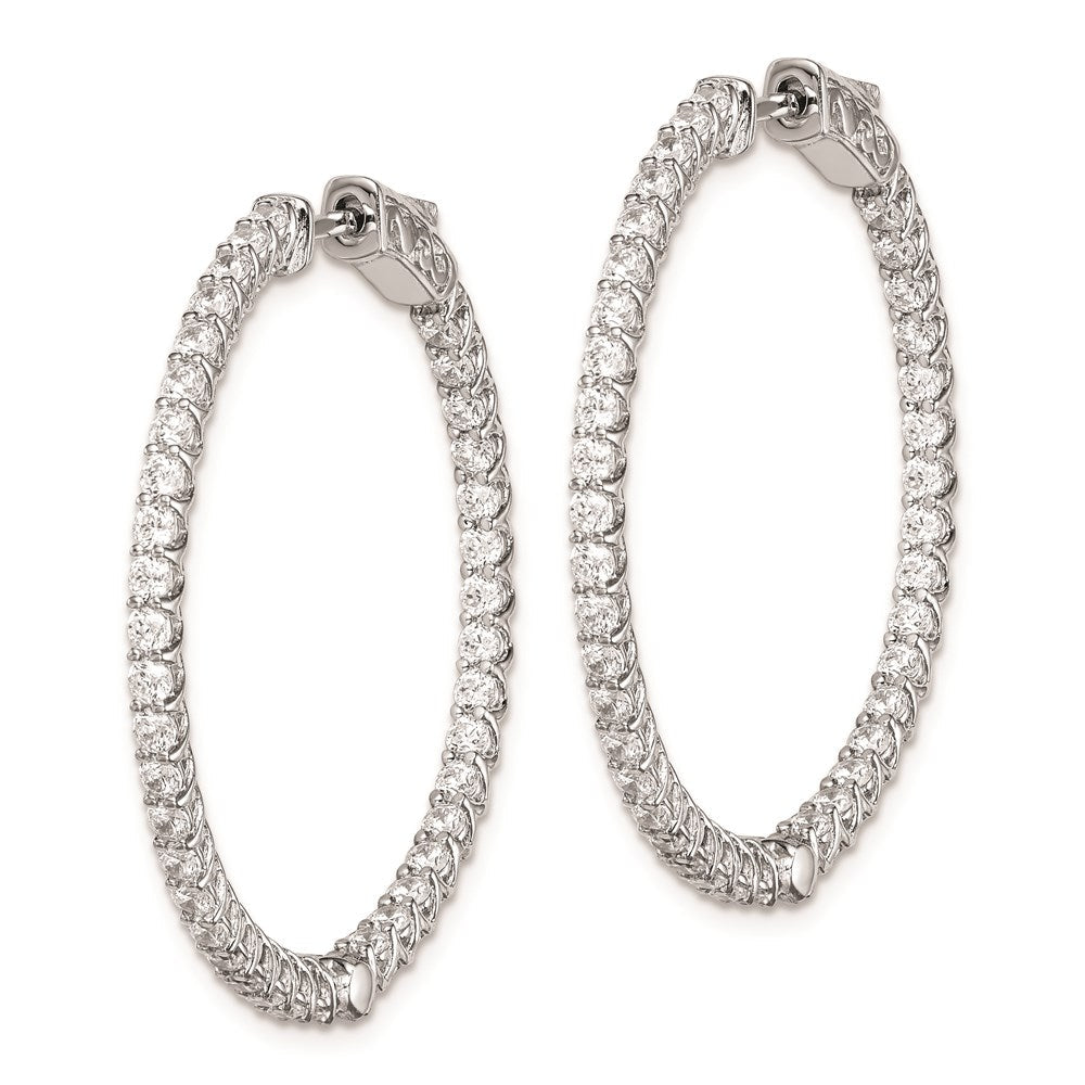 QE7982 Sterling Shimmer Sterling Silver Rhodium-plated 78 Stone 2mm CZ In and Out Round Hinged Hoop Earrings