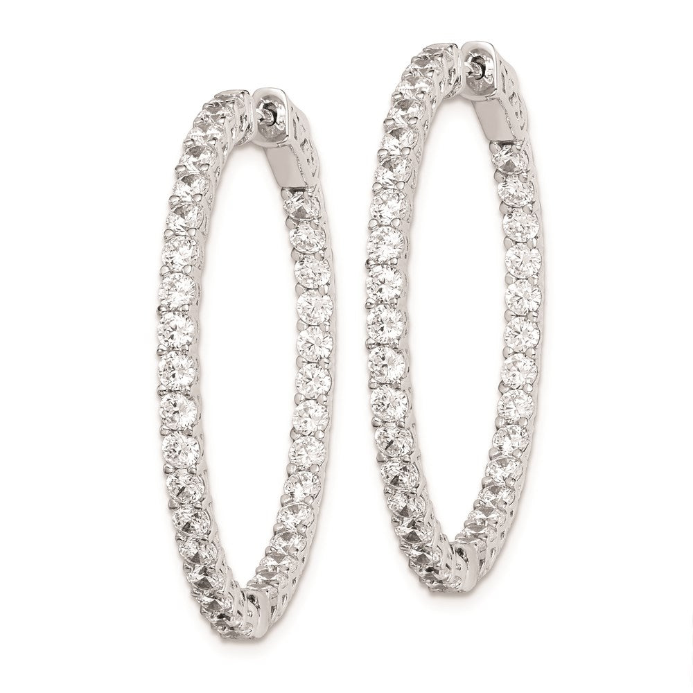 QE7988 Sterling Shimmer Sterling Silver Rhodium-plated 66 Stone 2.5mm CZ In and Out Round Hinged Hoop Earrings