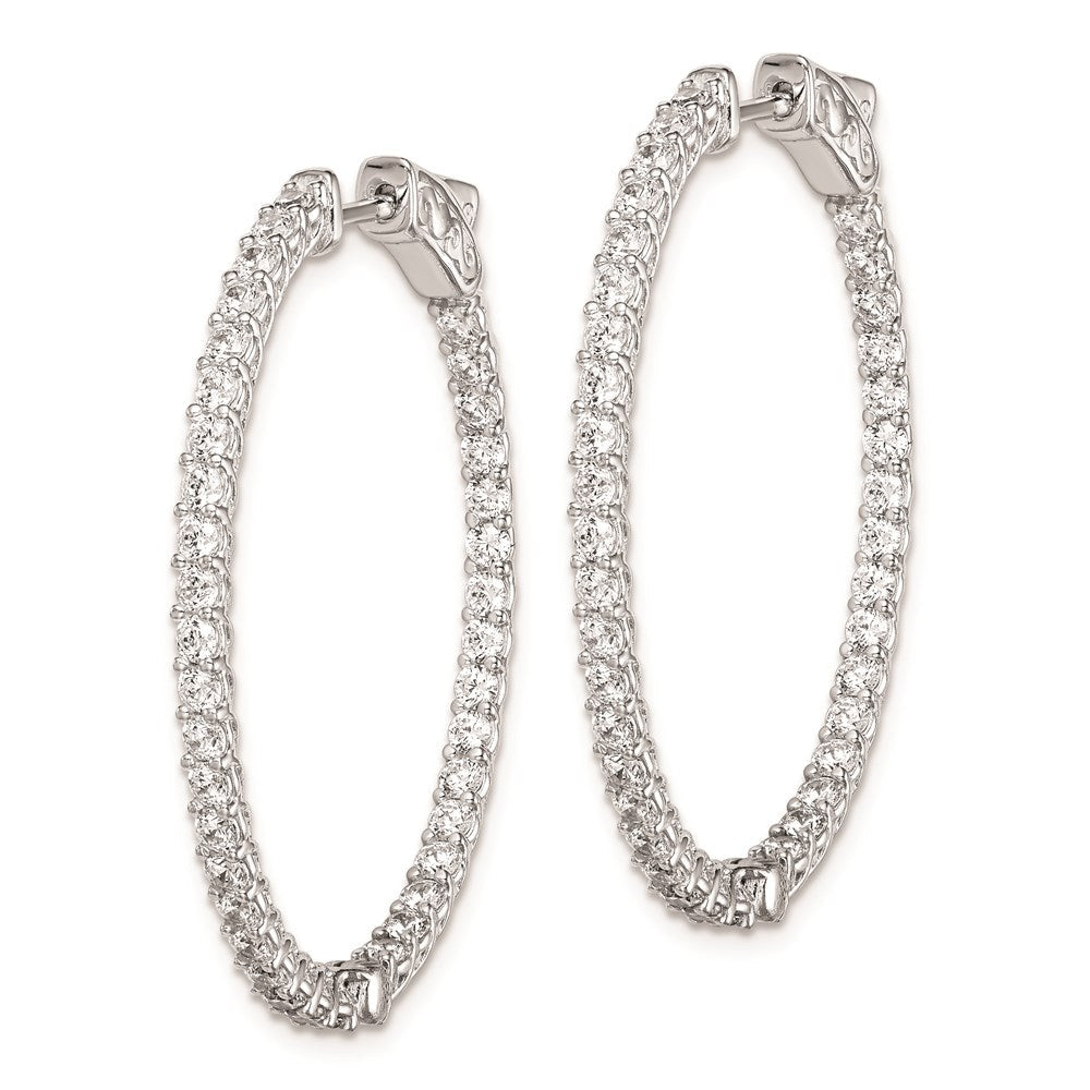 QE7992 Sterling Shimmer Sterling Silver Rhodium-plated 76 Stone 2mm CZ In and Out Oval Hinged Hoop Earrings
