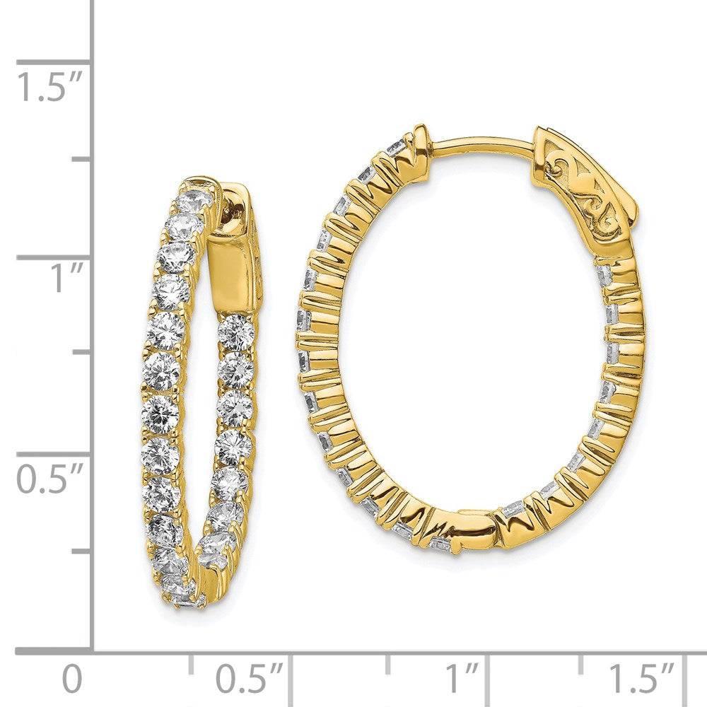 QE7997Y Sterling Shimmer Sterling Silver Gold-tone Flash Gold-plated 42 Stone 2.5mm CZ In and Out Oval Hinged Hoop Earrings