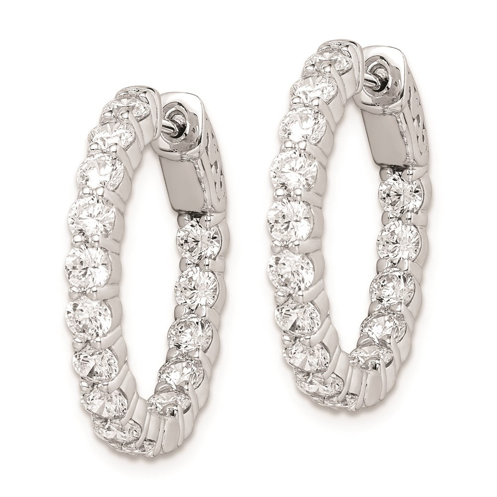 QE8005 Sterling Shimmer Sterling Silver Rhodium-plated 30 Stone 3mm CZ In and Out Round Hinged Hoop Earrings