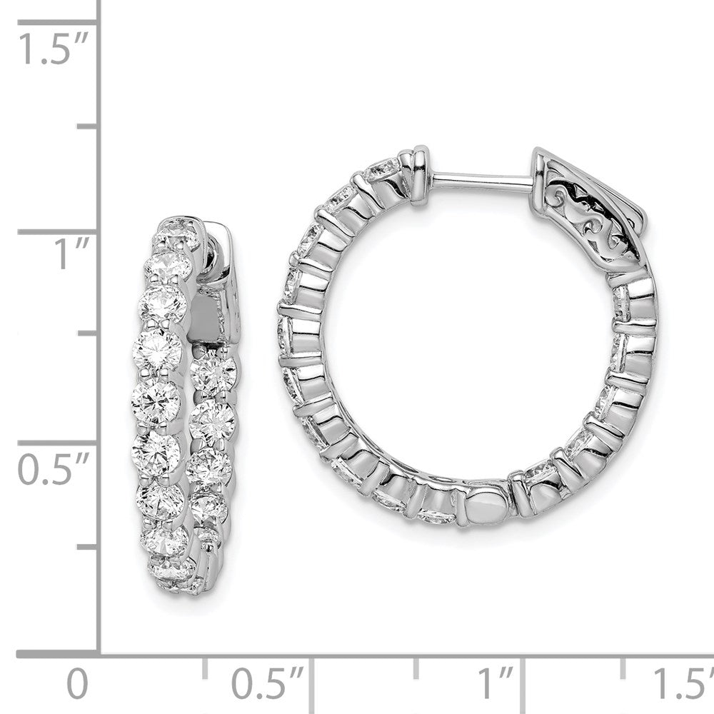 QE8005 Sterling Shimmer Sterling Silver Rhodium-plated 30 Stone 3mm CZ In and Out Round Hinged Hoop Earrings