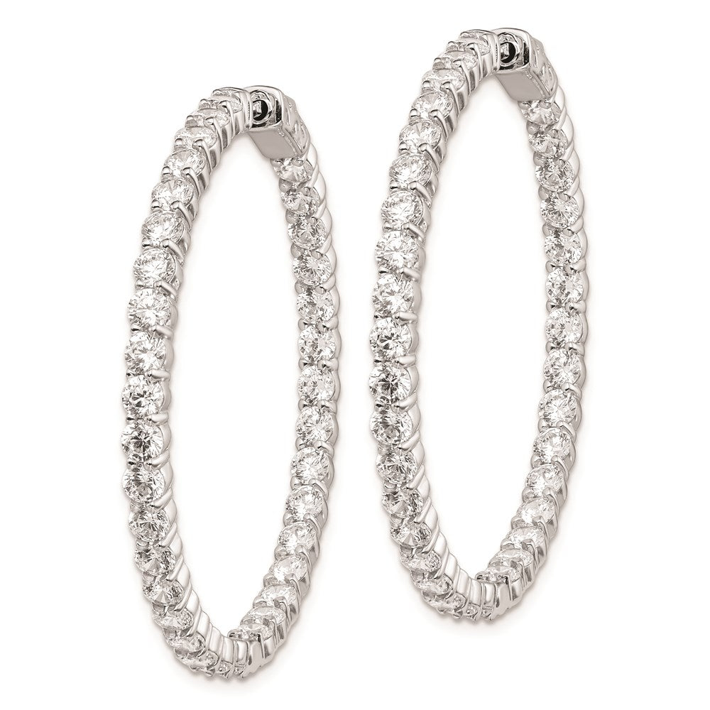 QE8007 Sterling Shimmer Sterling Silver Rhodium-plated 70 Stone 3mm CZ In and Out Round Hinged Hoop Earrings