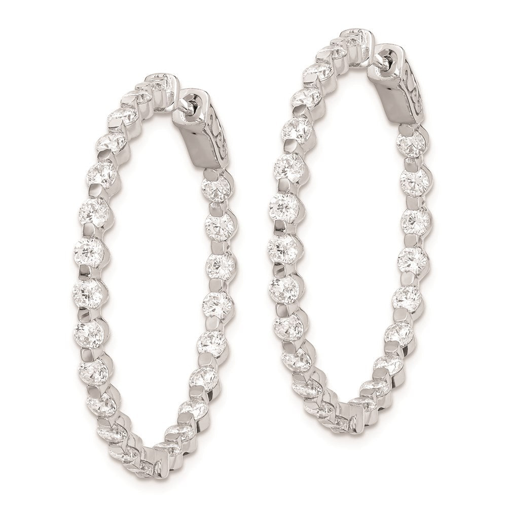 QE8015 Sterling Shimmer Sterling Silver Rhodium-plated 46 Stone 2.75mm CZ In and Out Round Hinged Hoop Earrings