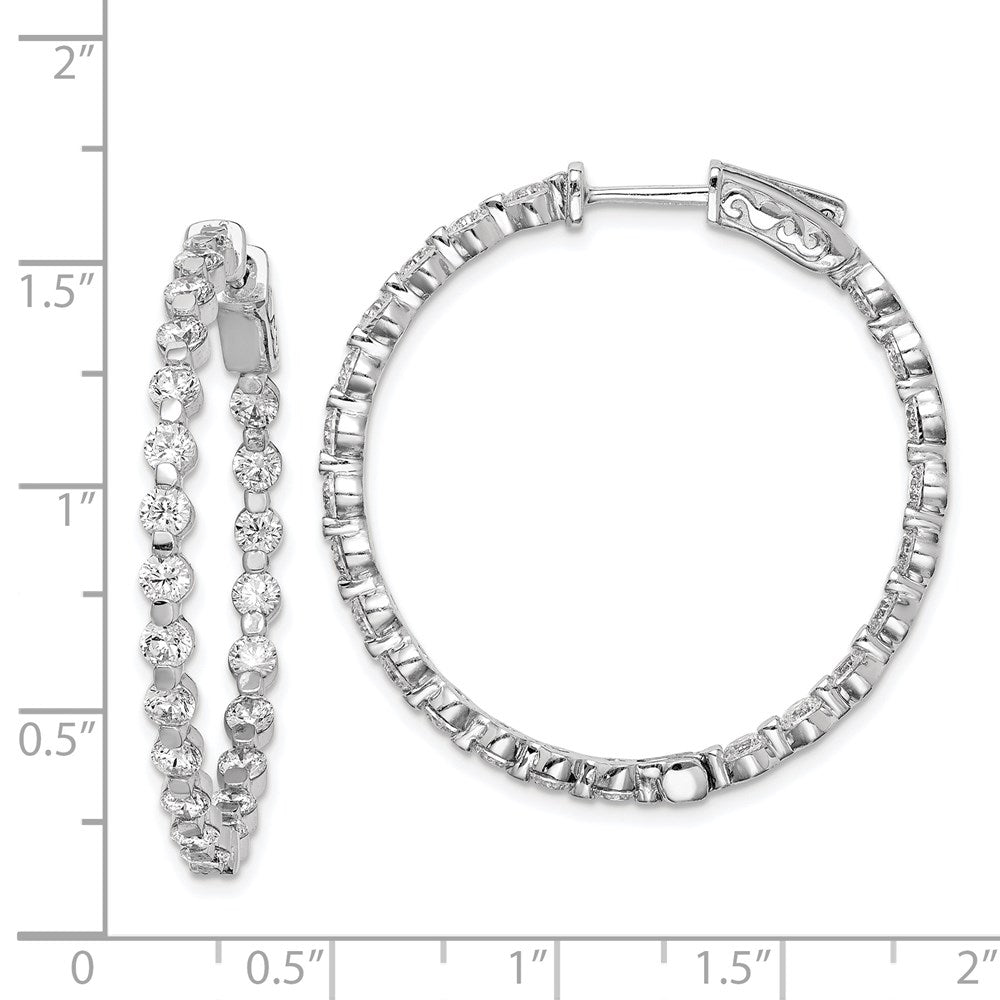QE8015 Sterling Shimmer Sterling Silver Rhodium-plated 46 Stone 2.75mm CZ In and Out Round Hinged Hoop Earrings