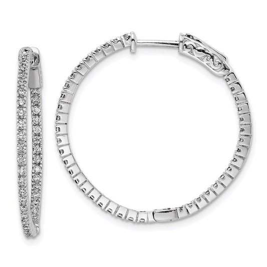 QE8020 Sterling Shimmer Sterling Silver Rhodium-plated 80 Stone 1.25mm CZ In and Out Round Hinged Hoop Earrings