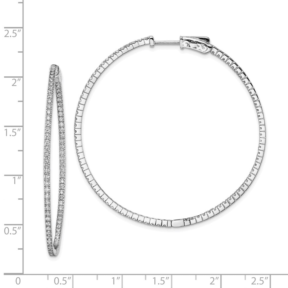 QE8022 Sterling Shimmer Sterling Silver Rhodium-plated 162 Stone 1.2mm CZ In and Out Round Hinged Hoop Earrings