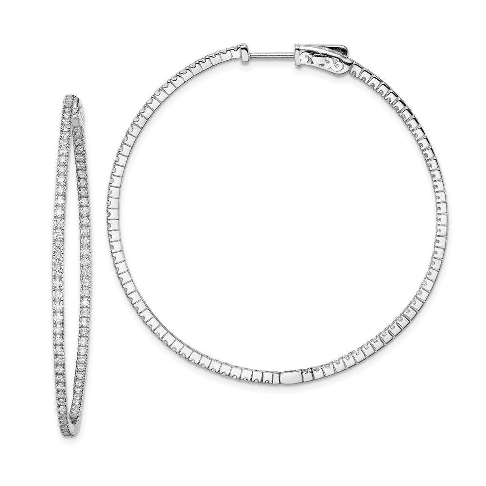 QE8022 Sterling Shimmer Sterling Silver Rhodium-plated 162 Stone 1.2mm CZ In and Out Round Hinged Hoop Earrings