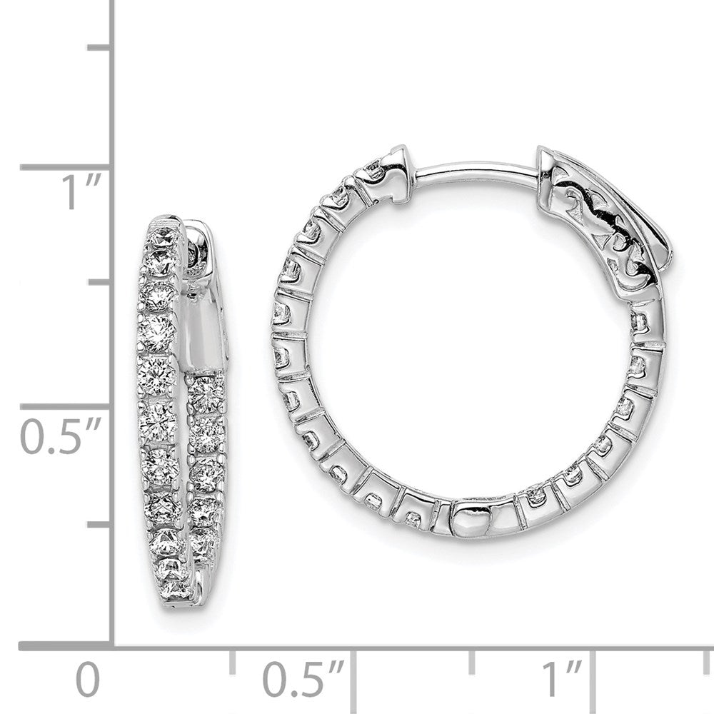 QE8026 Sterling Shimmer Sterling Silver Rhodium-plated 34 Stone 1.9mm CZ In and Out Round Hinged Hoop Earrings