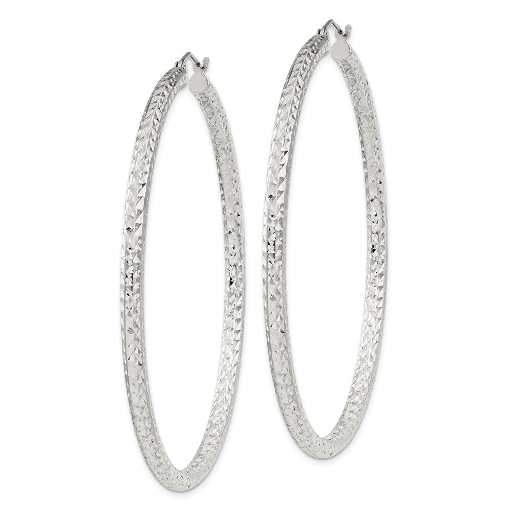 QE8094SP Sterling Silver D/C 3x60mm Hoop Earrings
