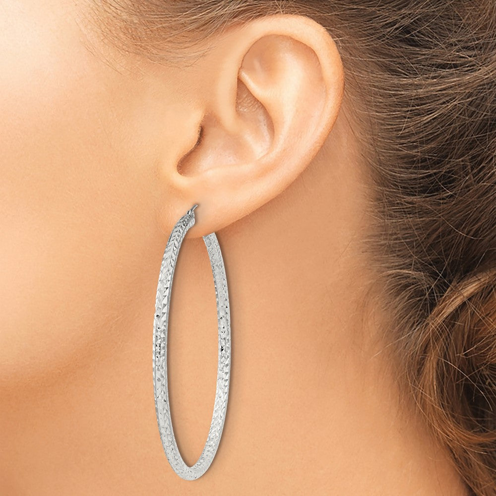 QE8094SP Sterling Silver D/C 3x60mm Hoop Earrings