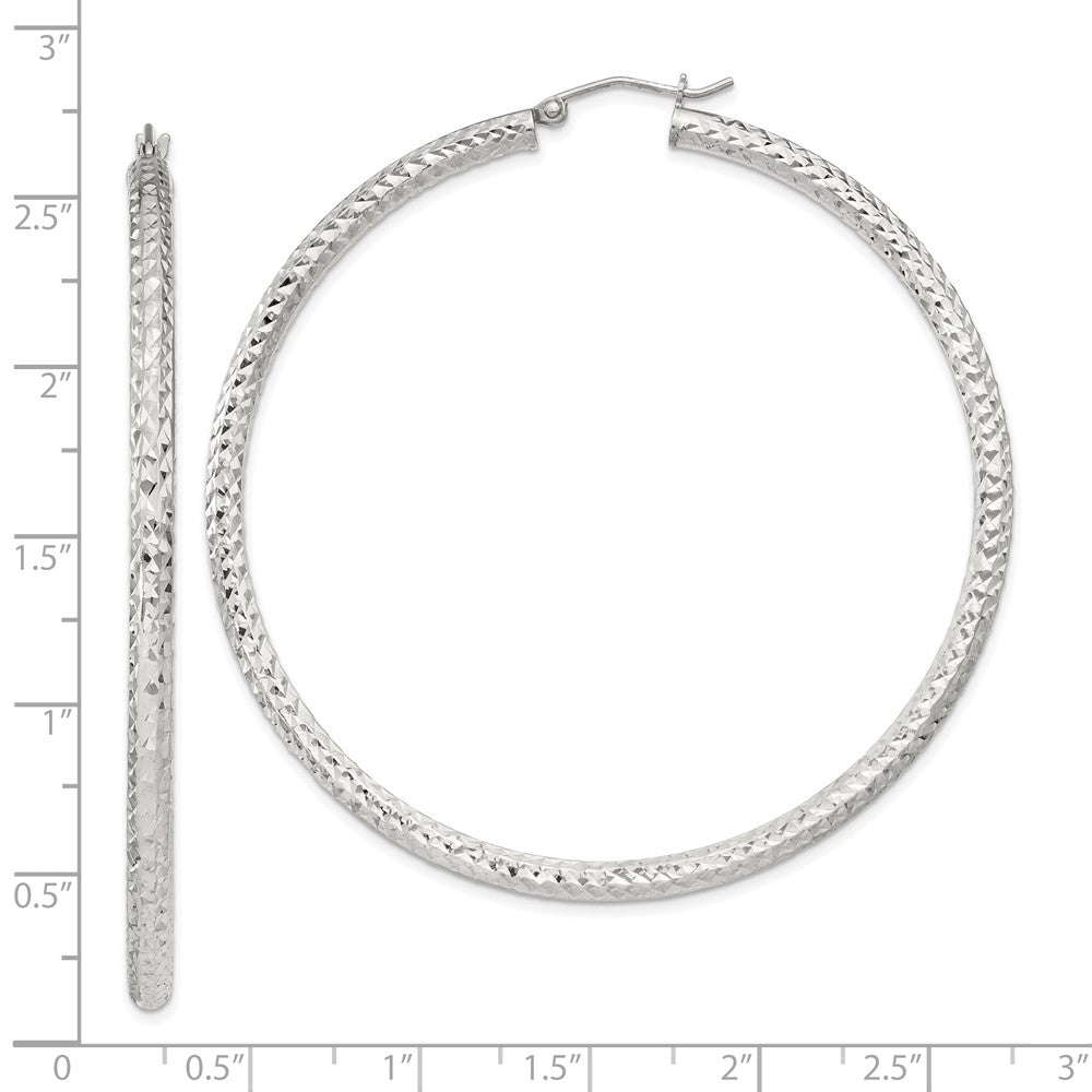 QE8094SP Sterling Silver D/C 3x60mm Hoop Earrings