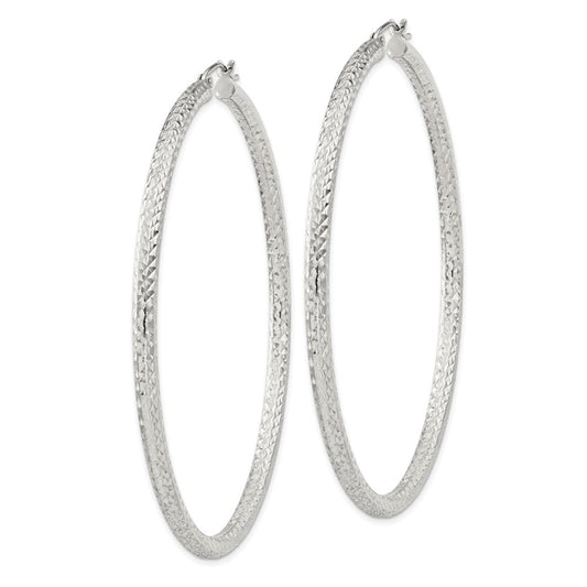 QE8095SP Sterling Silver D/C 3x65mm Hoop Earrings