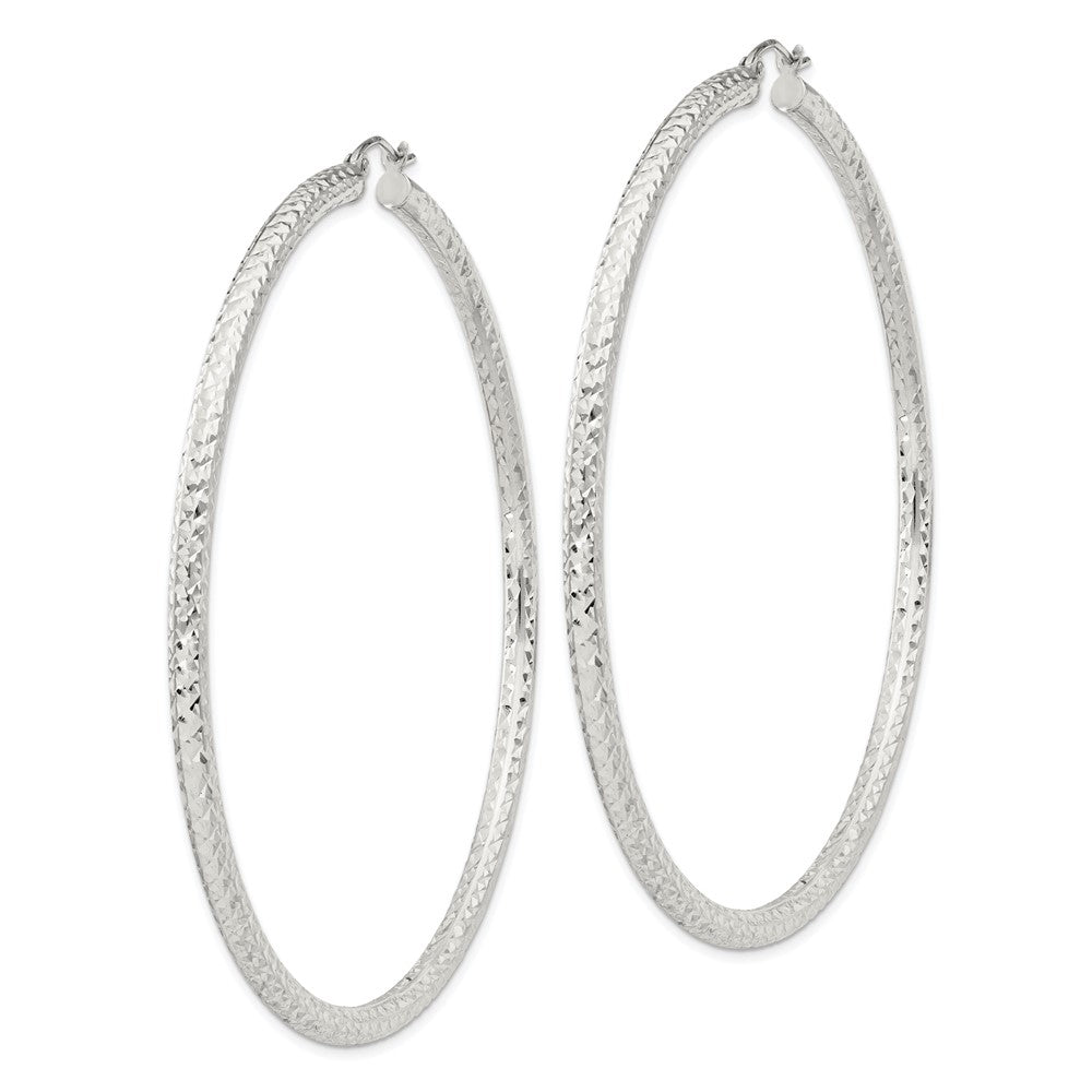 QE8096SP Sterling Silver D/C 3x70mm Hoop Earrings