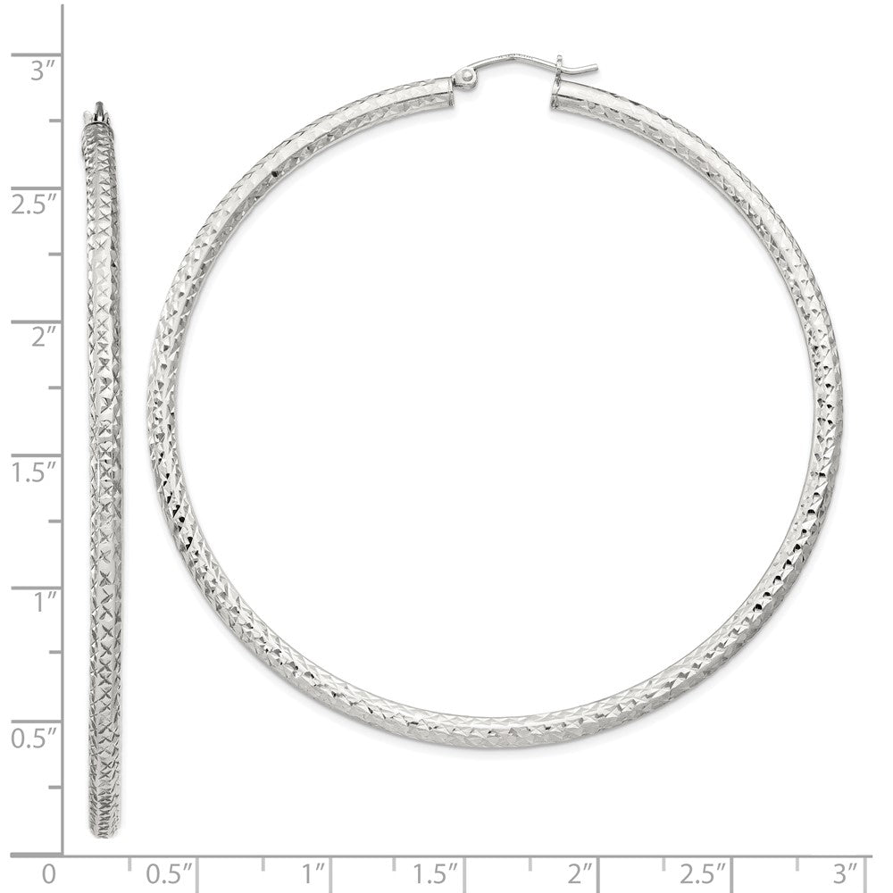 QE8096SP Sterling Silver D/C 3x70mm Hoop Earrings