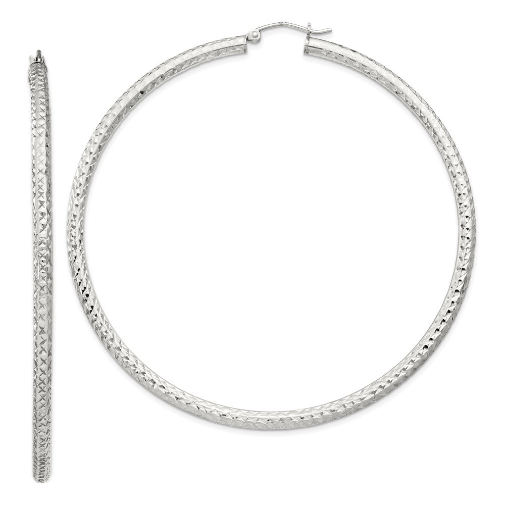 QE8096SP Sterling Silver D/C 3x70mm Hoop Earrings