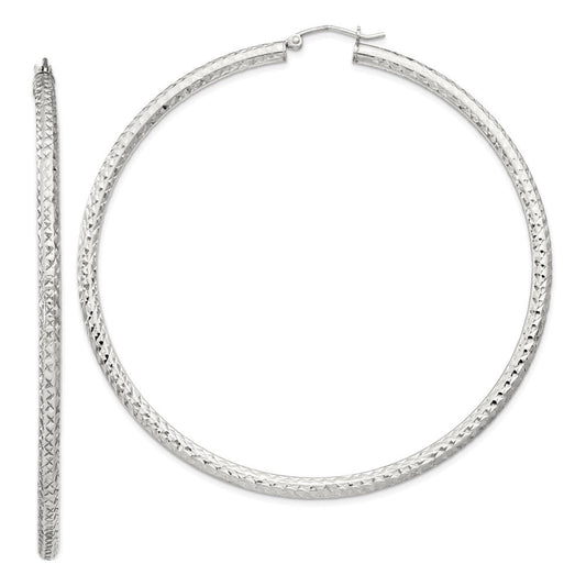 QE8096SP Sterling Silver D/C 3x70mm Hoop Earrings