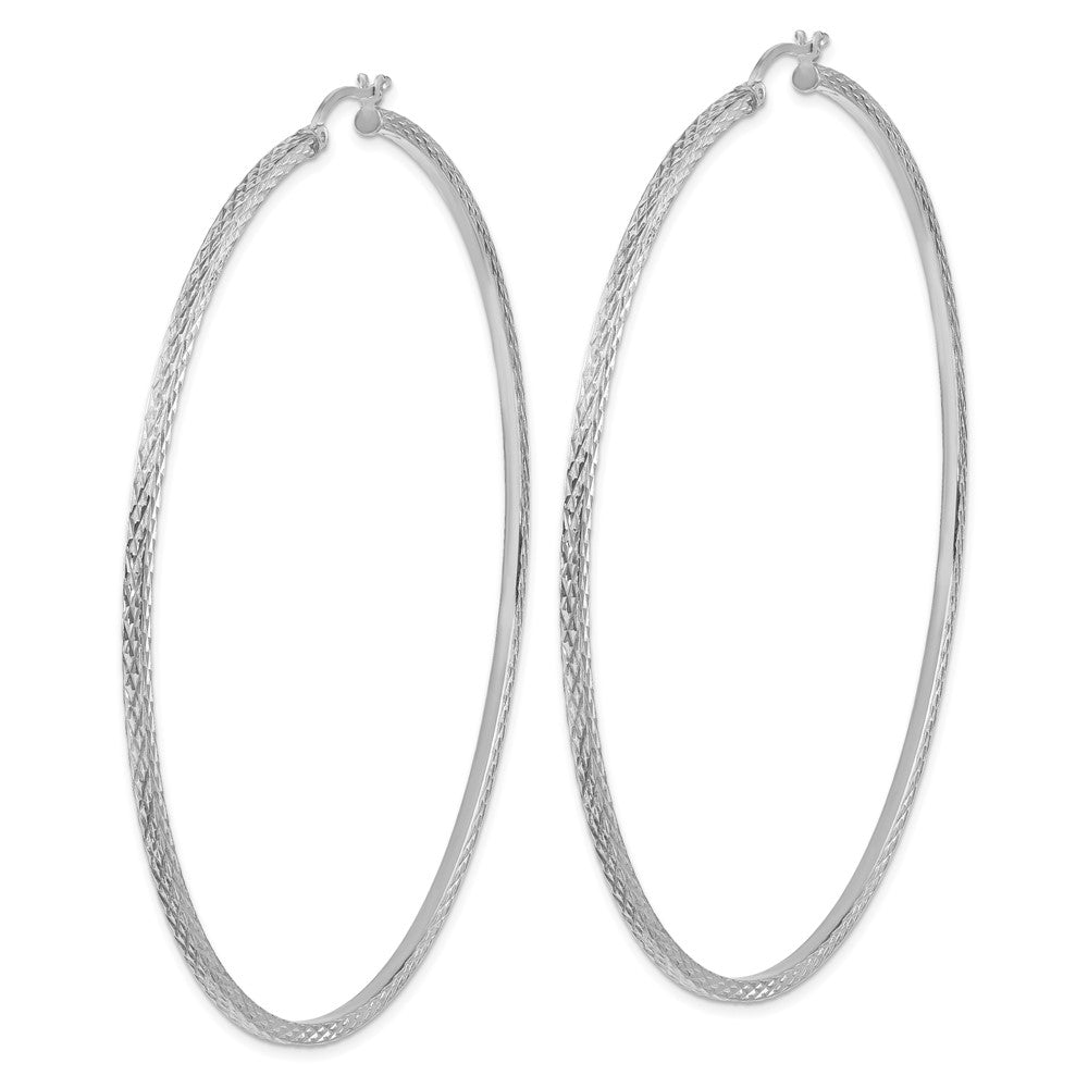 QE8122 Sterling Silver Rhodium-plated Diamond-cut 2x80mm Square Tube Hoop Earrings