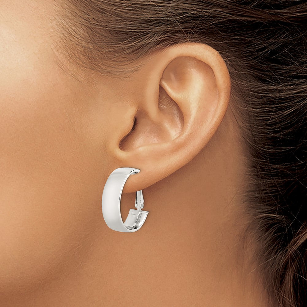 QE8419 Sterling Silver Rhod-pltd Polish 10mm Omega Back Oval Hoop Earrings