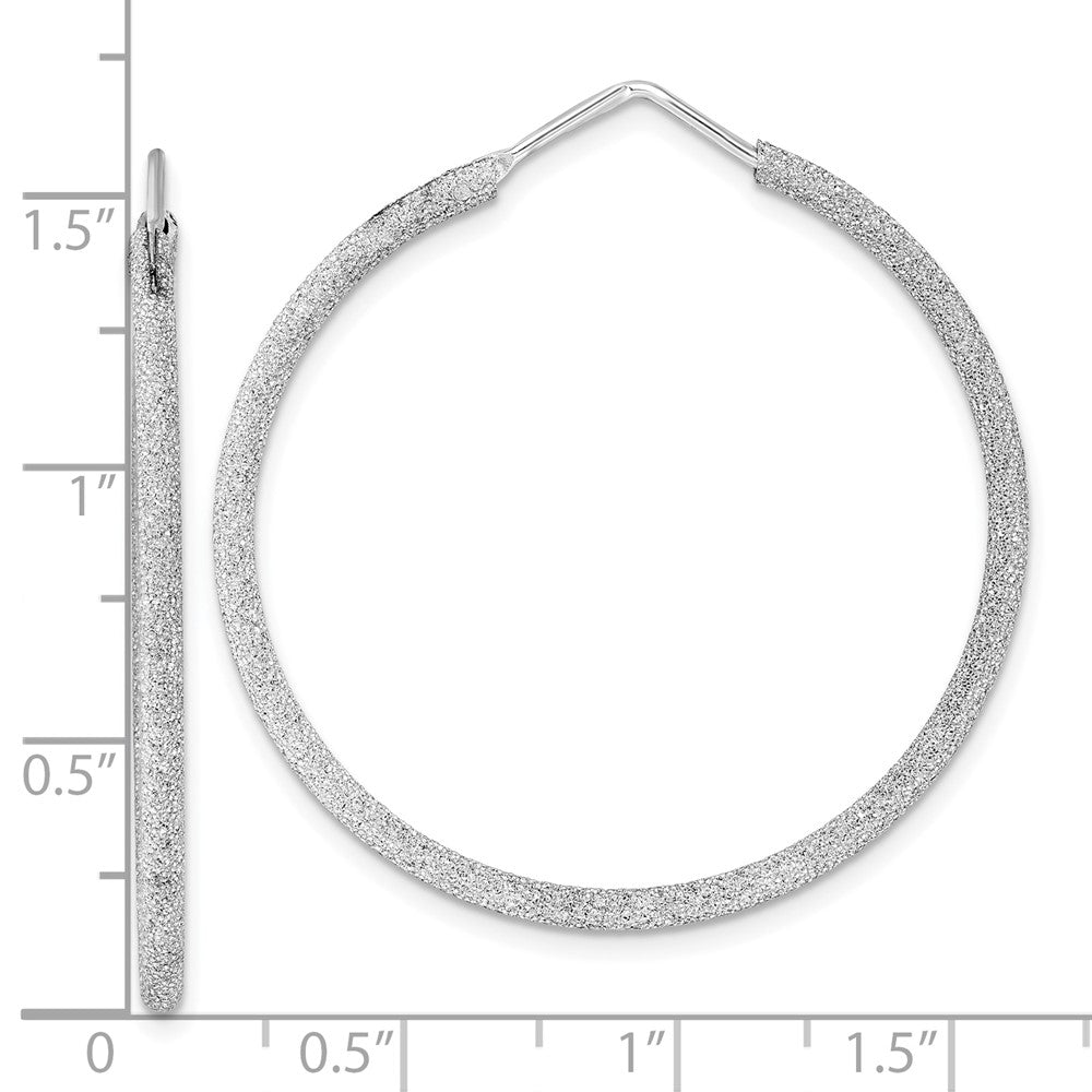 QE8566 Sterling Silver Rhodium-plated Laser Cut 2mm Endless Hoop Earrings
