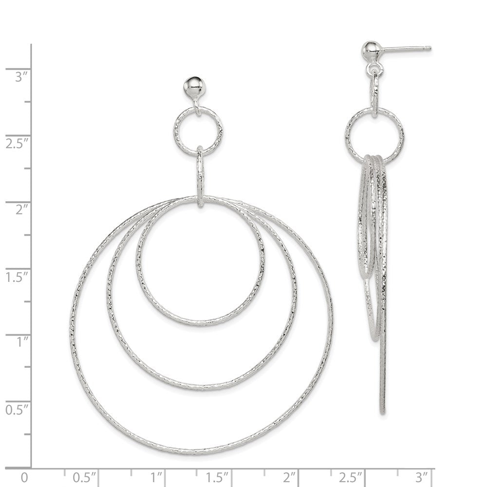 QE8888 Sterling Silver Polished & Textured Large Circles Post Dangle Earrings