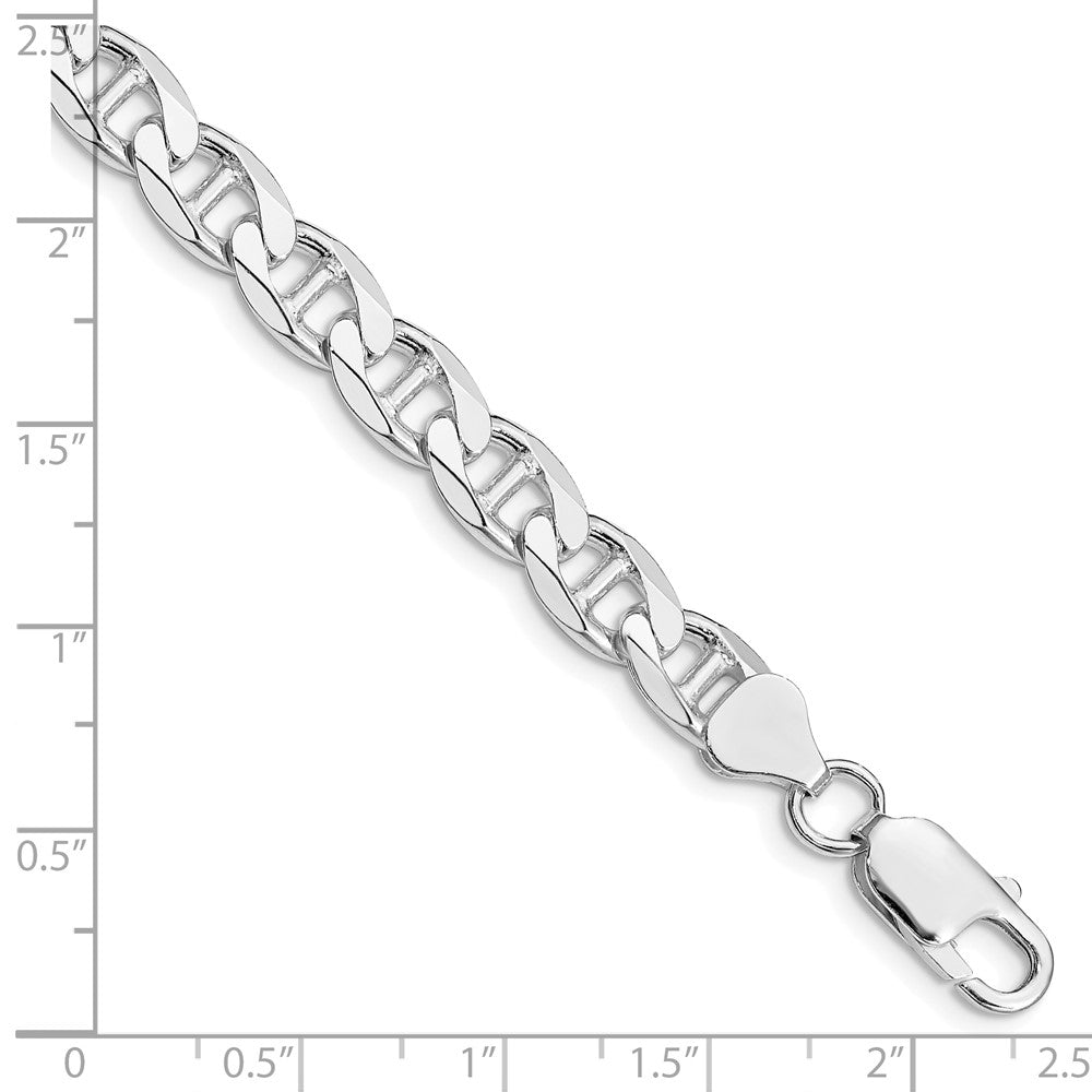 Sterling Silver Rhodium-plated 7.4mm D/C Flat Anchor Curb Chain QFAN200R-8