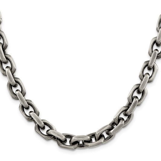 Sterling Silver Antiqued 8.6mm D/C Elongated Open Link ChainQFC145
