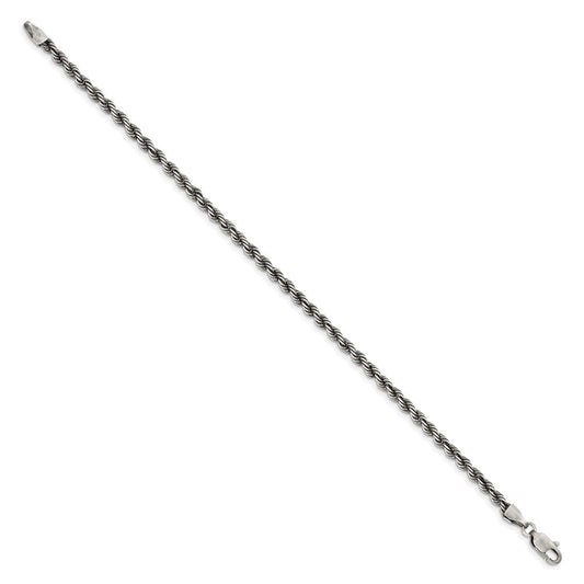 Sterling Silver Ruthenium-plated 3.4mm Rope Chain QFC201-8
