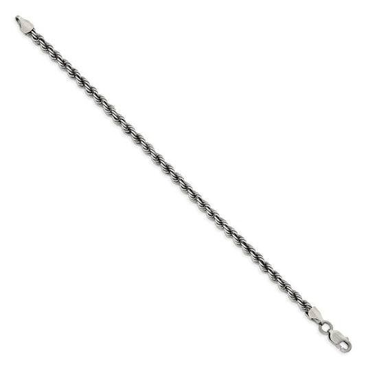 Sterling Silver Ruthenium-plated 4.5mm Rope Chain QFC202-8